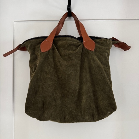 Parker Thatch Charlie Bag - Olive Green Tote Bag with Brown Handles - Picture 7 of 8